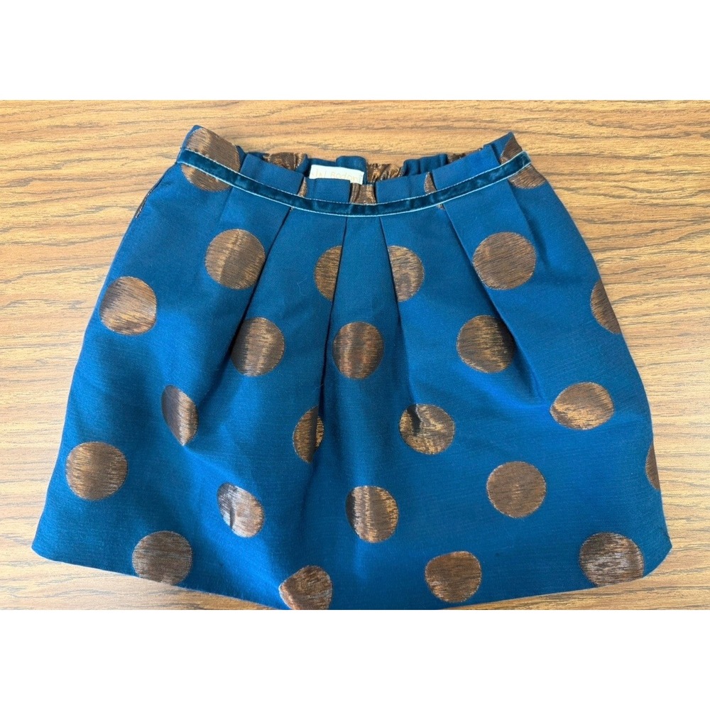 Mini Boden Girls Teal Blue Bronze Metallic Polka Dot Pleated Skirt Size 5-6Y